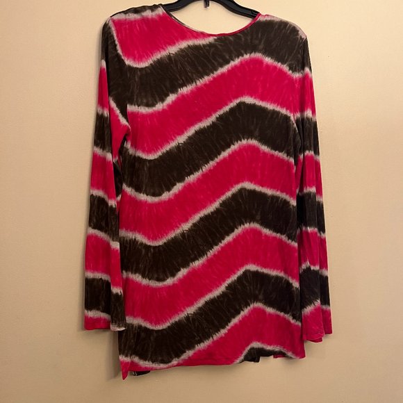 INC Women's Pink & Brown Long sleeve top, silver accent around the neckline, (L) - Picture 2 of 4